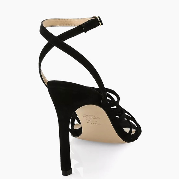 Stuart Weitzman Black Spotlight Strappy Suede Sandal Heel Size 9 $orig$ 425 - Picture 4 of 10